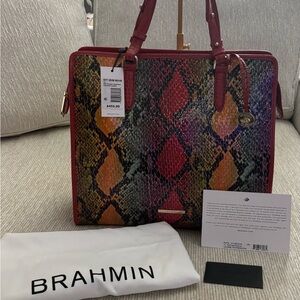 Brahmin Tia Tote Red Dragon Experium Multi Snake Embossed Leather NWT